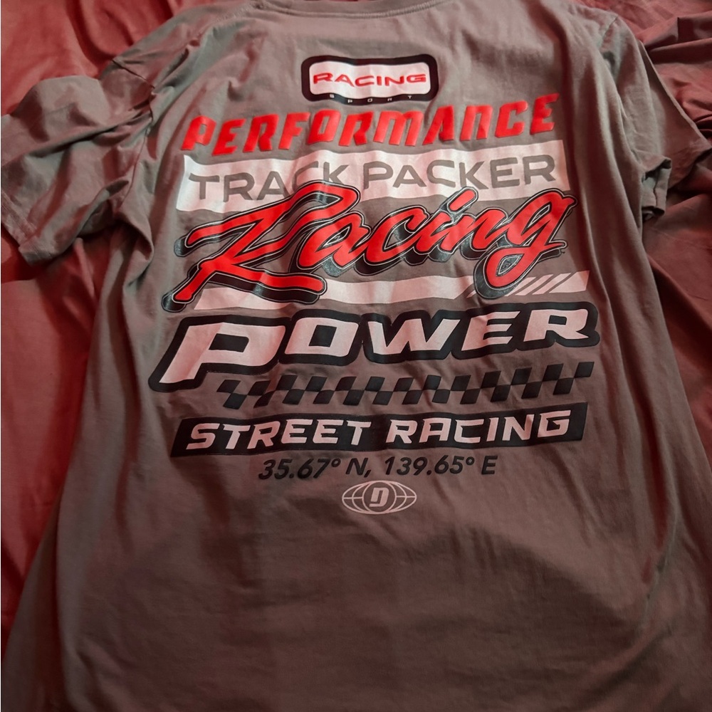Gray and Red Short Sleeve Racing Tee
